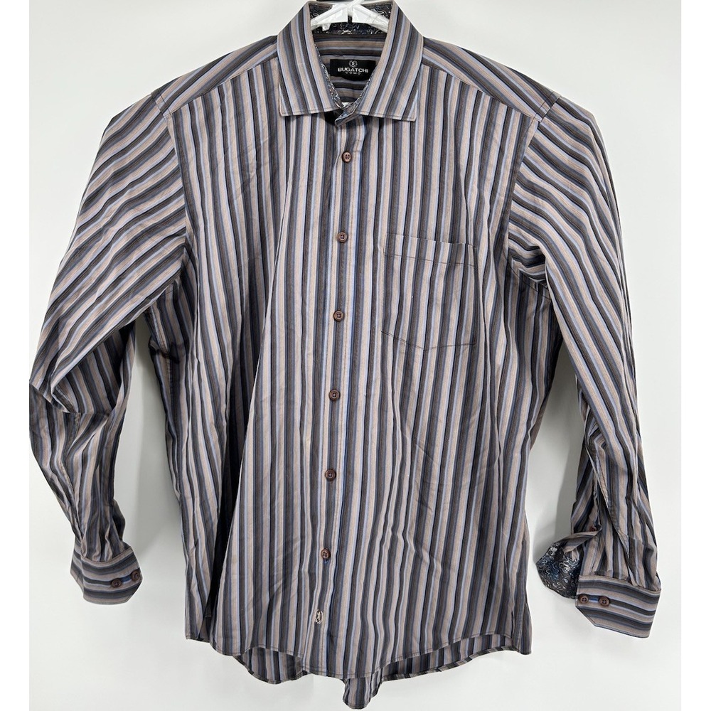 Bugatchi Uomo‎ Long Sleeve Button Down Multicolored Striped Shirt Men's XL